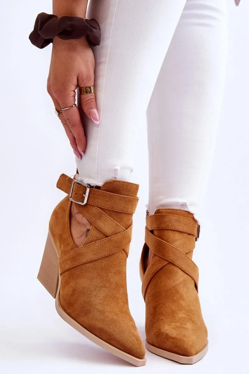 New Boto Damskie Zamszowe Botki Kowbojki Camel Dennise