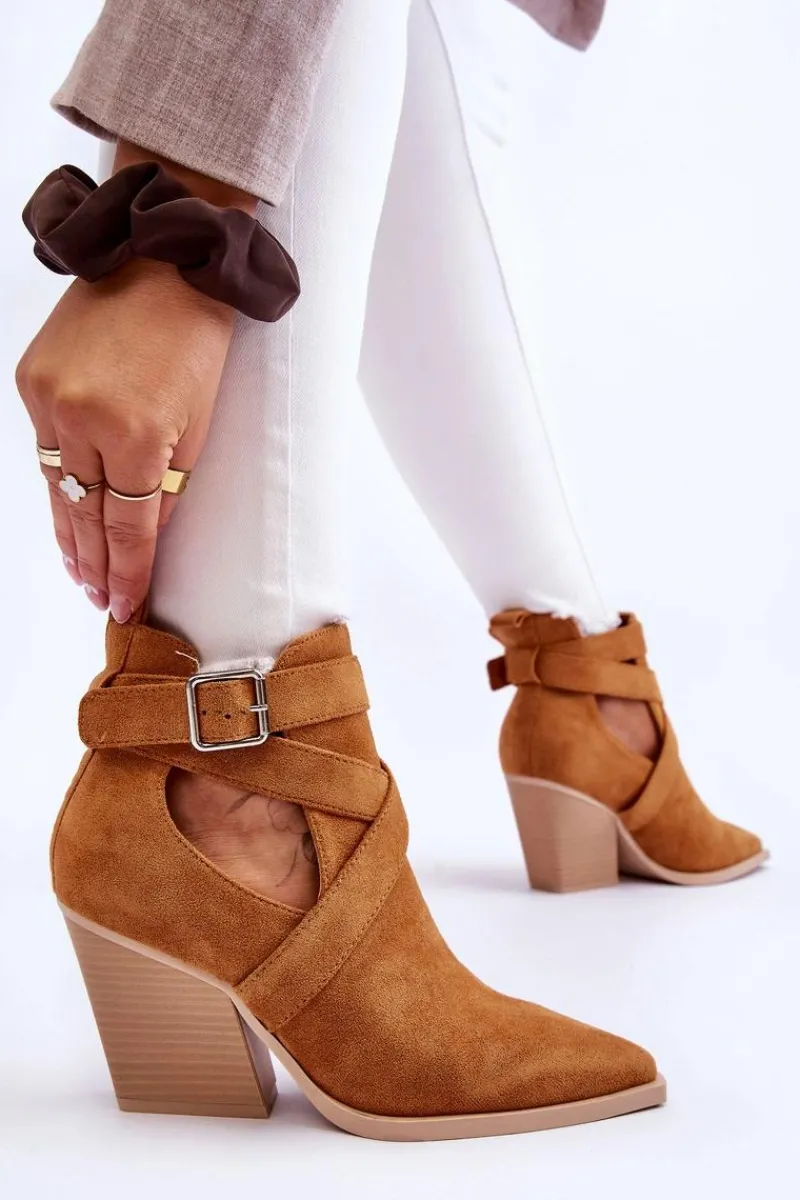 New Boto Damskie Zamszowe Botki Kowbojki Camel Dennise