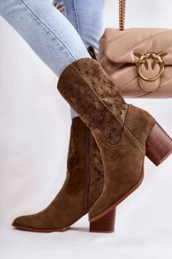 New Boto Damskie Zamszowe Botki Kowbojki W Kwiaty Khaki Ariane