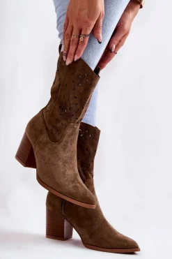 New Boto Damskie Zamszowe Botki Kowbojki W Kwiaty Khaki Ariane