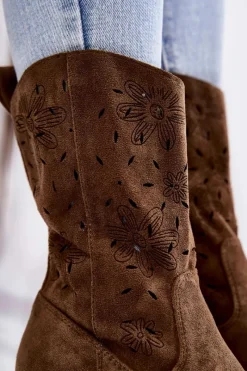New Boto Damskie Zamszowe Botki Kowbojki W Kwiaty Khaki Ariane