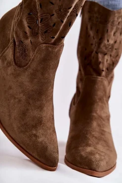 New Boto Damskie Zamszowe Botki Kowbojki W Kwiaty Khaki Ariane