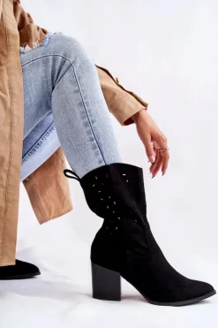 Discount Damskie Zamszowe Botki Kowbojki W Kwiaty Czarne Ariane Damskie Botki Wiosenne|Botki Na Słupku