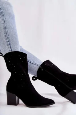 Discount Damskie Zamszowe Botki Kowbojki W Kwiaty Czarne Ariane Damskie Botki Wiosenne|Botki Na Słupku