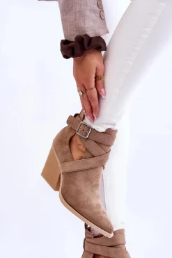 Clearance Damskie Zamszowe Botki Kowbojki Ciemnobeżowe Dennise Damskie Botki Na Słupku|Brązowe I Beżowe Botki