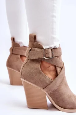 Clearance Damskie Zamszowe Botki Kowbojki Ciemnobeżowe Dennise Damskie Botki Na Słupku|Brązowe I Beżowe Botki