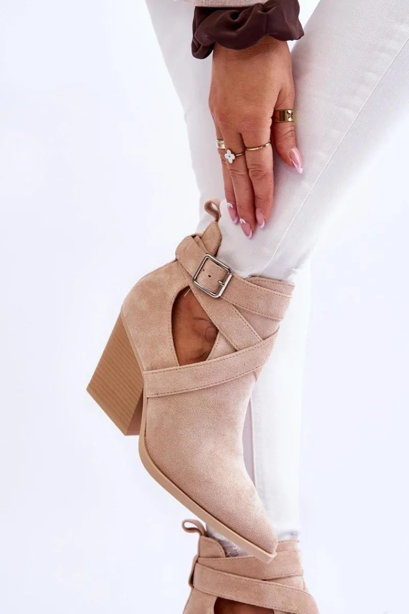 Botki Na Słupku|Brązowe I Beżowe Botki>Boto Damskie Zamszowe Botki Kowbojki Beżowe Dennise