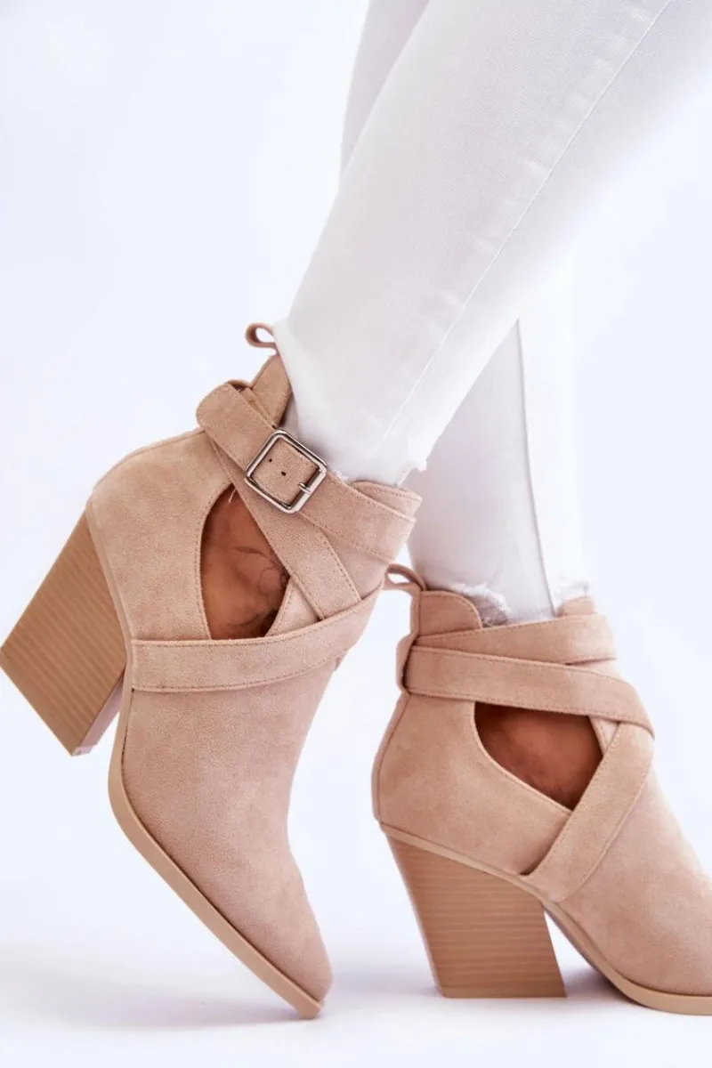 Botki Na Słupku|Brązowe I Beżowe Botki>Boto Damskie Zamszowe Botki Kowbojki Beżowe Dennise