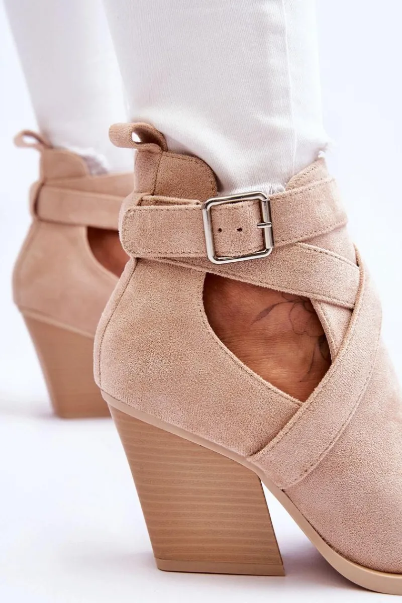 Botki Na Słupku|Brązowe I Beżowe Botki>Boto Damskie Zamszowe Botki Kowbojki Beżowe Dennise