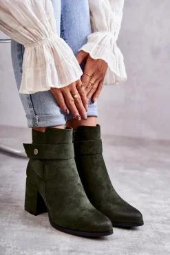Discount Damskie Zamszowe Botki La.Fi 260041BGR-SU Zielone Damskie Botki Na Słupku|Botki Zimowe Damskie