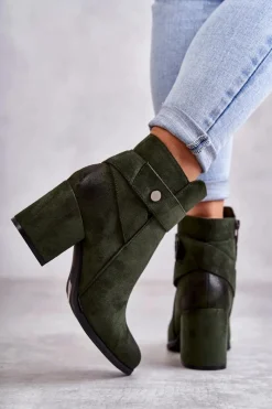 Discount Damskie Zamszowe Botki La.Fi 260041BGR-SU Zielone Damskie Botki Na Słupku|Botki Zimowe Damskie