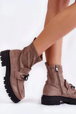 Sale Damskie Zamszowe Botki La.Fi 250042B-SU Beżowe Damskie Botki Wiosenne|Botki Ocieplane