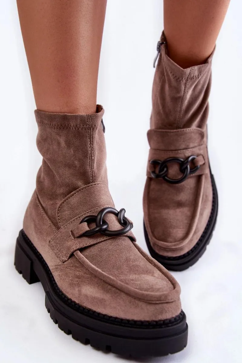 Sale Damskie Zamszowe Botki La.Fi 250042B-SU Beżowe Damskie Botki Wiosenne|Botki Ocieplane