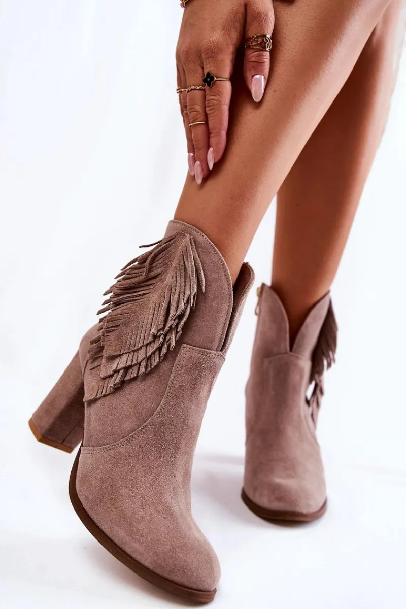 Sale Damskie Zamszowe Botki Lewski Shoes 3093 Cappucino Damskie Botki Na Słupku|Botki Zimowe Damskie