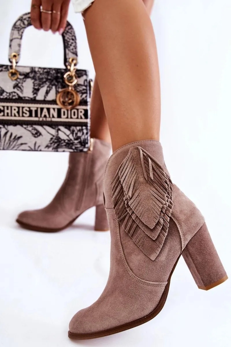 Sale Damskie Zamszowe Botki Lewski Shoes 3093 Cappucino Damskie Botki Na Słupku|Botki Zimowe Damskie