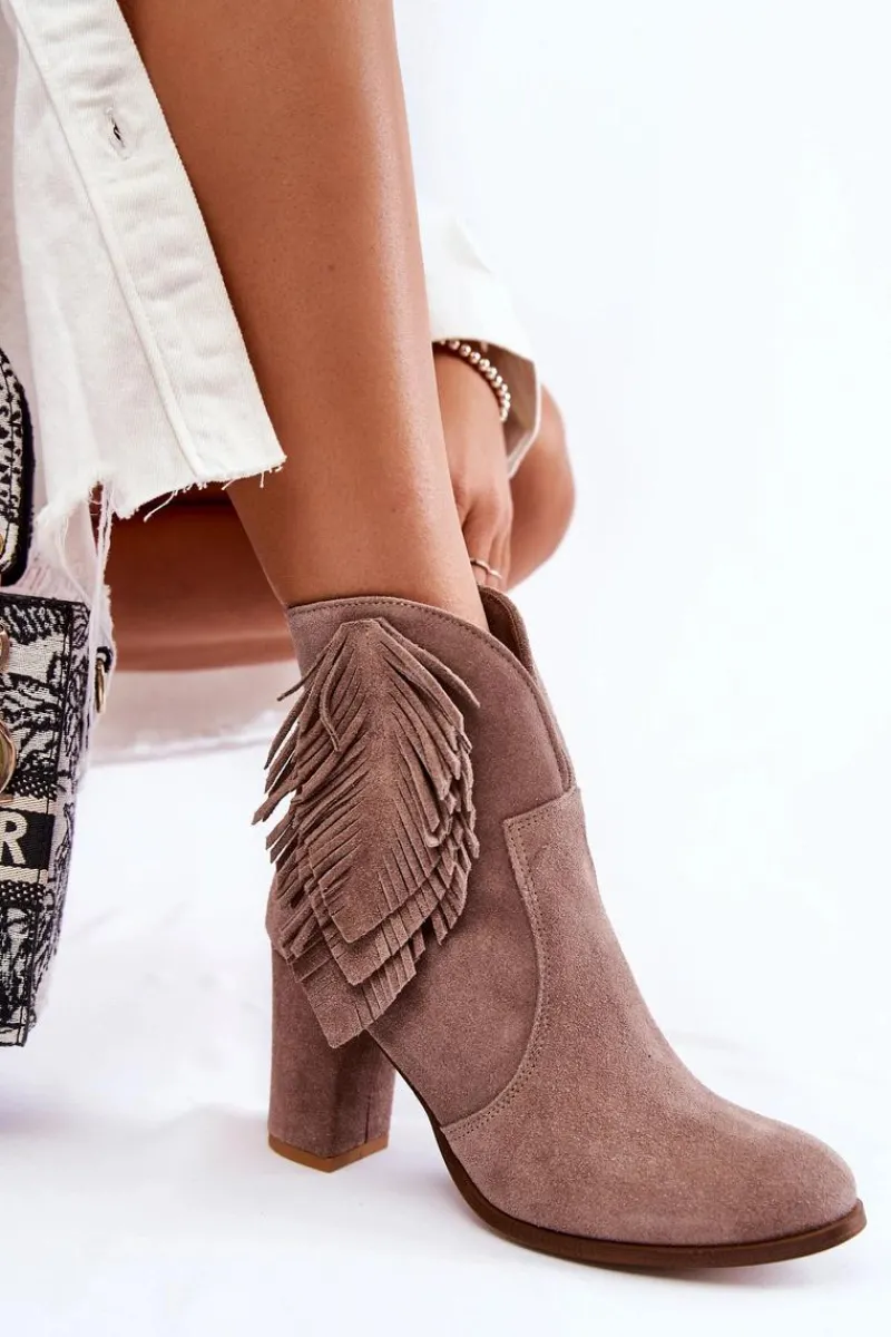 Sale Damskie Zamszowe Botki Lewski Shoes 3093 Cappucino Damskie Botki Na Słupku|Botki Zimowe Damskie