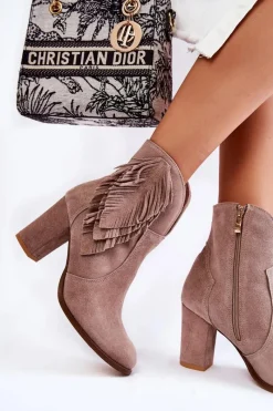 Sale Damskie Zamszowe Botki Lewski Shoes 3093 Cappucino Damskie Botki Na Słupku|Botki Zimowe Damskie