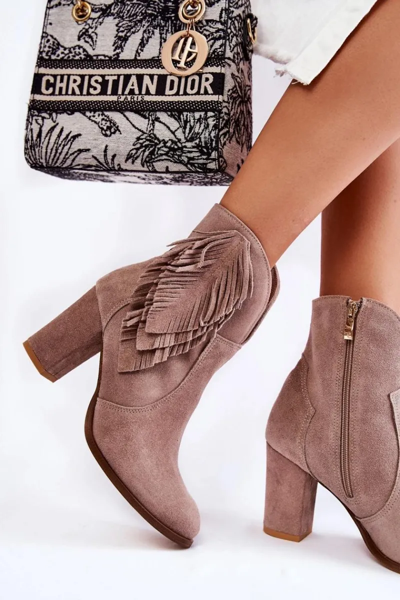 Sale Damskie Zamszowe Botki Lewski Shoes 3093 Cappucino Damskie Botki Na Słupku|Botki Zimowe Damskie