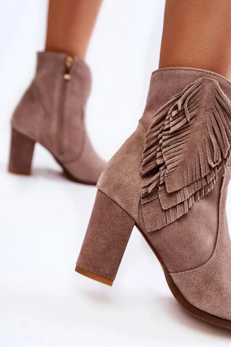 Sale Damskie Zamszowe Botki Lewski Shoes 3093 Cappucino Damskie Botki Na Słupku|Botki Zimowe Damskie