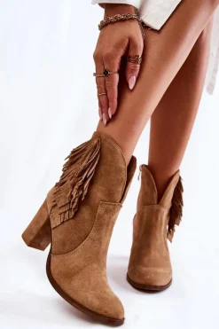 Botki Na Słupku|Botki Zimowe Damskie>Boto Damskie Zamszowe Botki Lewski Shoes 3093 Beżowe