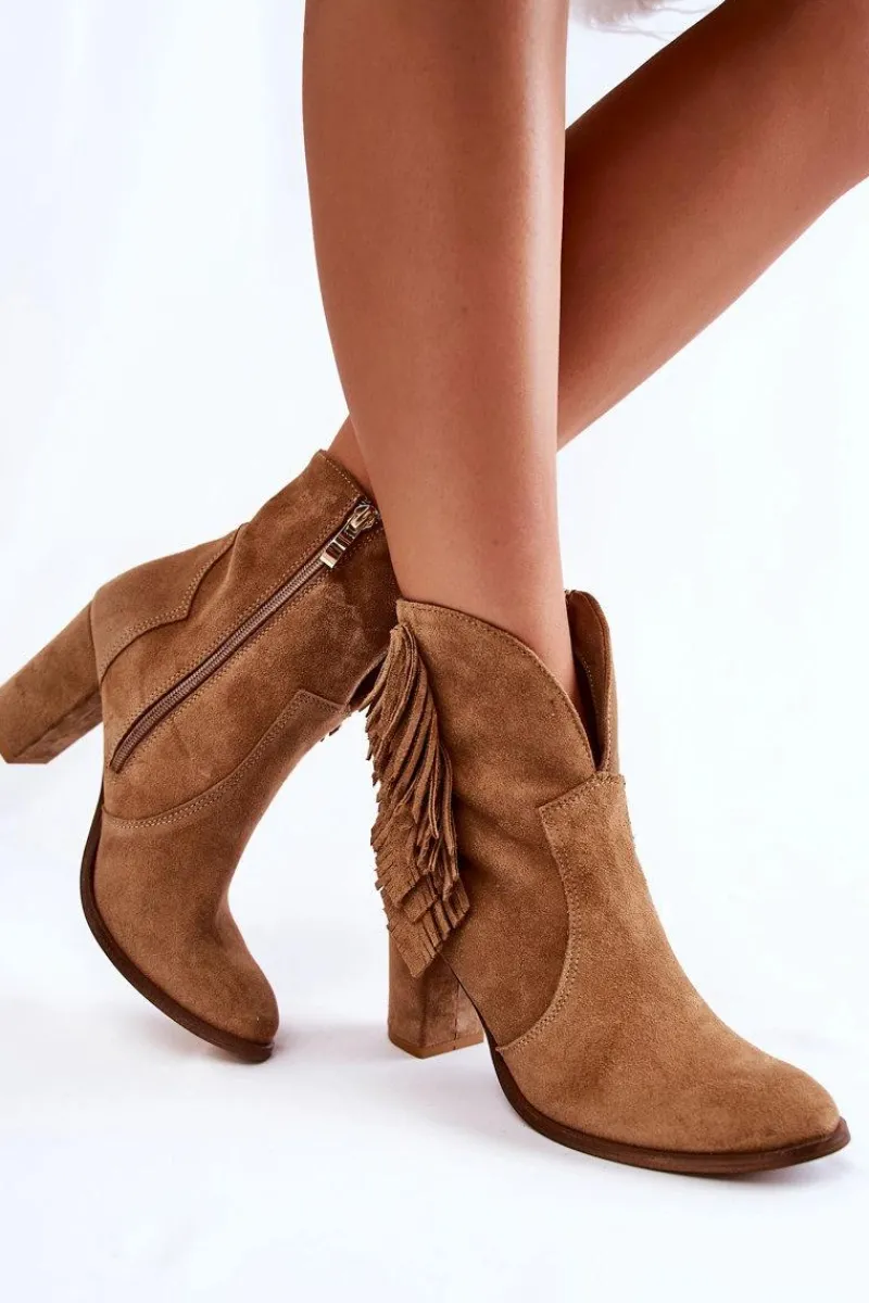 Botki Na Słupku|Botki Zimowe Damskie>Boto Damskie Zamszowe Botki Lewski Shoes 3093 Beżowe