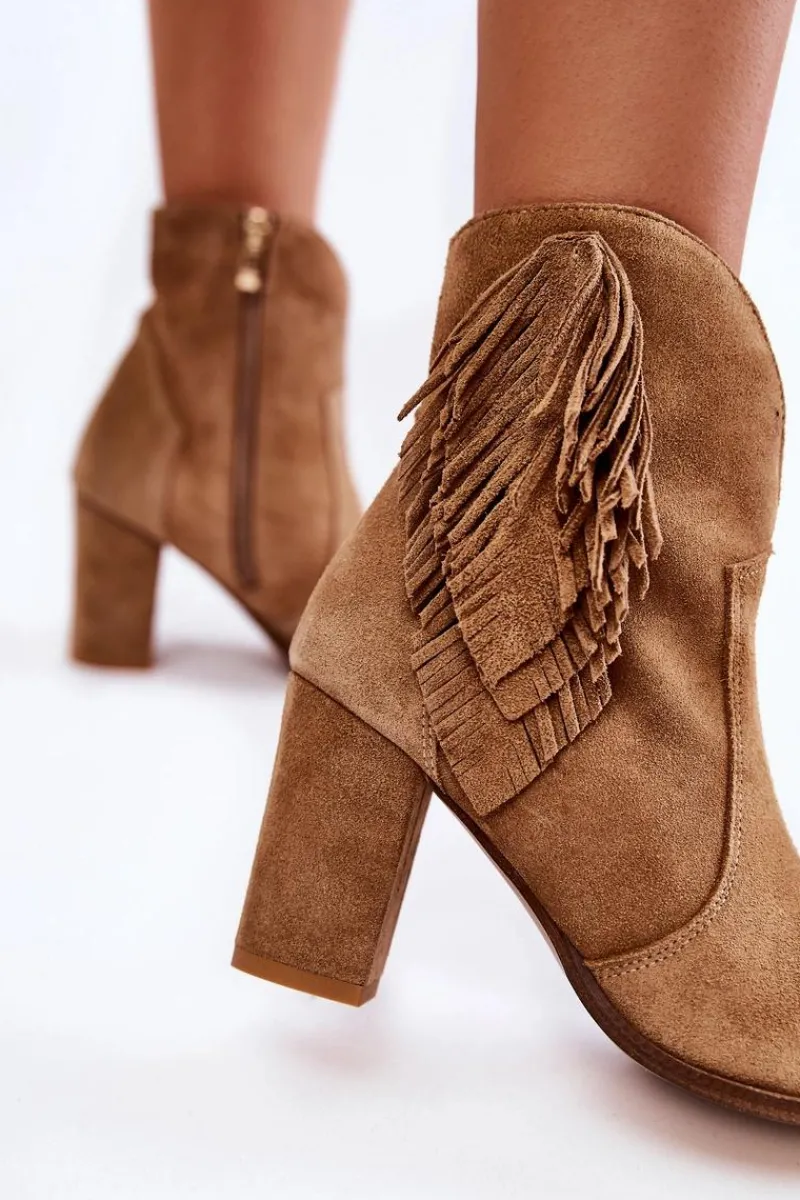 Botki Na Słupku|Botki Zimowe Damskie>Boto Damskie Zamszowe Botki Lewski Shoes 3093 Beżowe