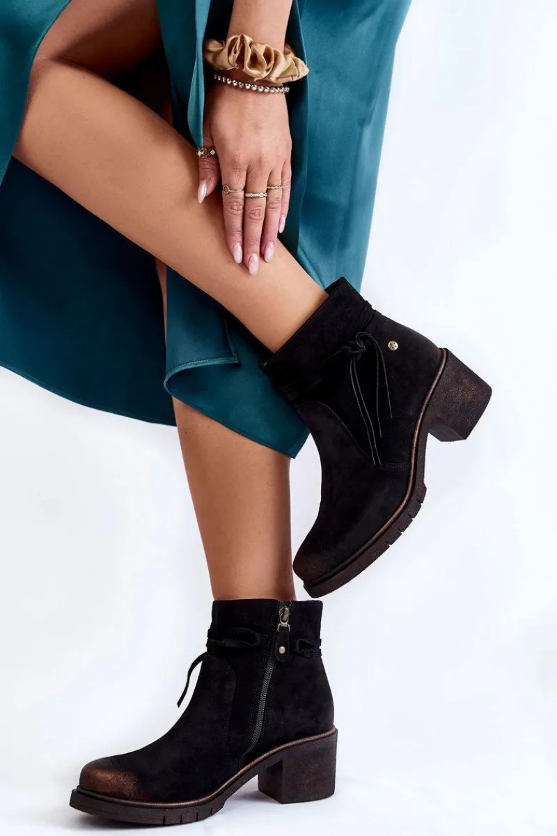Botki Skórzane|Botki Na Słupku>Maciejka Damskie Zamszowe Botki 05720-01 Czarne