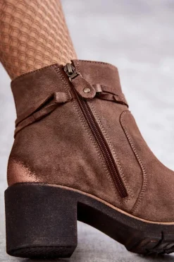 Discount Damskie Zamszowe Botki 05720-14 Jasnobrązowe Damskie Botki Maciejka|Botki Na Słupku