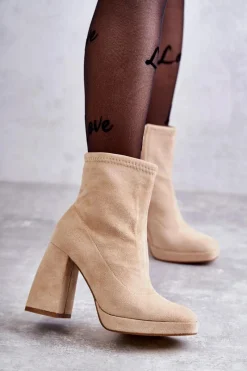 Best Boto Damskie Zamszowe Botki Na Obcasie Jasnobeżowe Ramira Beżowy