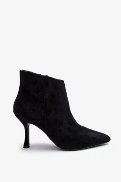 Sale Damskie Zamszowe Botki Na Szpilce Czarne Merisa Damskie Botki Wiosenne|Czarne Botki