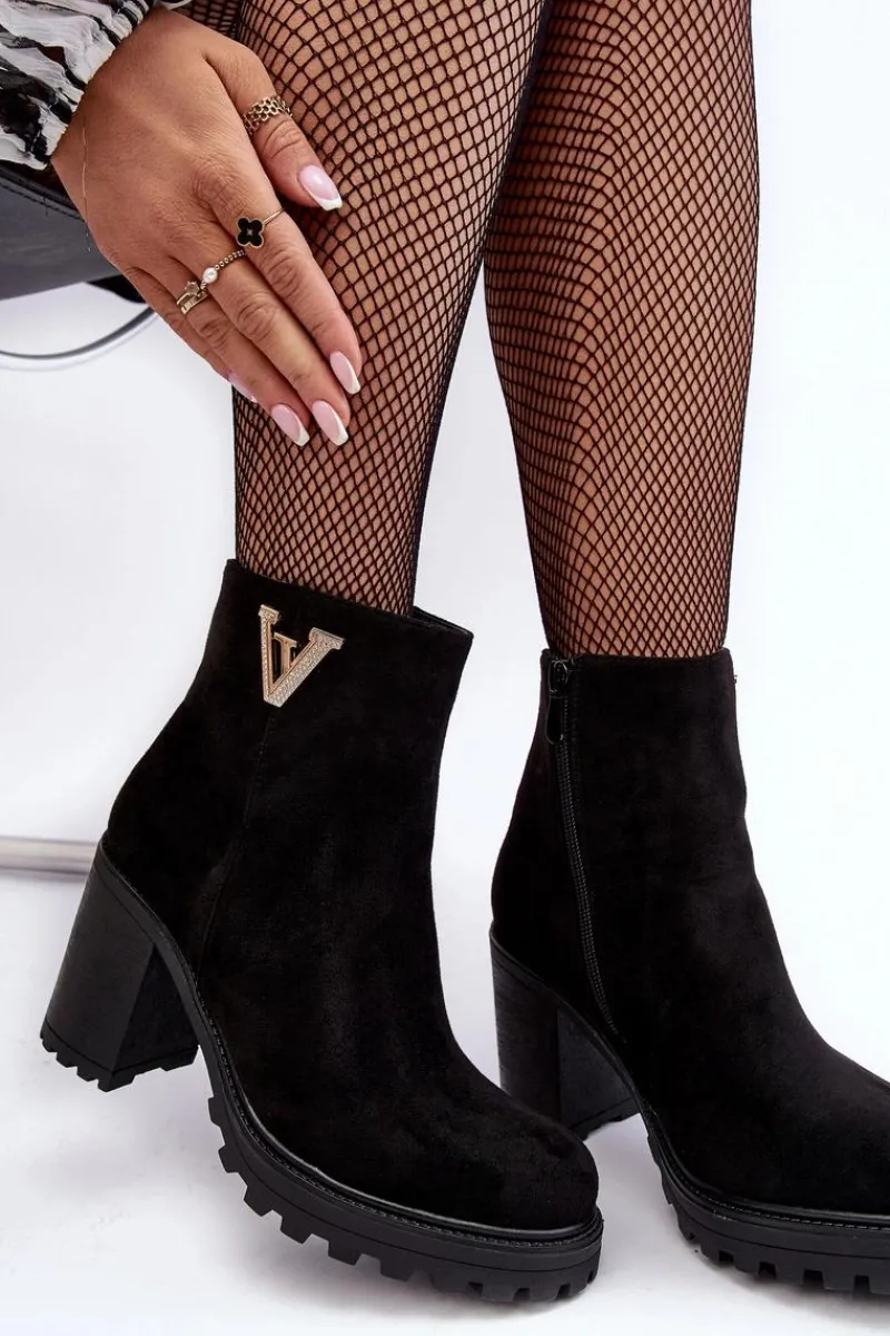 Online Damskie Zamszowe Botki Na Słupku Z Ozdobą Czarne Strong Damskie Botki Wiosenne|Botki Ocieplane