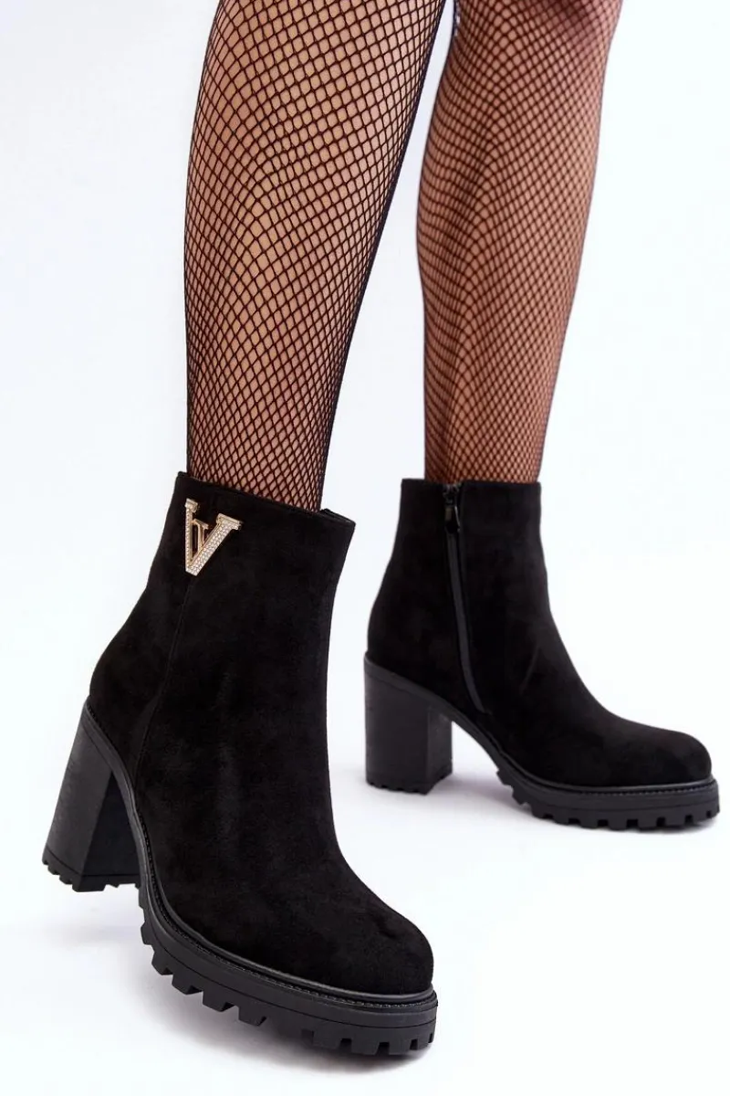 Online Damskie Zamszowe Botki Na Słupku Z Ozdobą Czarne Strong Damskie Botki Wiosenne|Botki Ocieplane