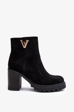 Online Damskie Zamszowe Botki Na Słupku Z Ozdobą Czarne Strong Damskie Botki Wiosenne|Botki Ocieplane