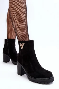 Online Damskie Zamszowe Botki Na Słupku Z Ozdobą Czarne Strong Damskie Botki Wiosenne|Botki Ocieplane