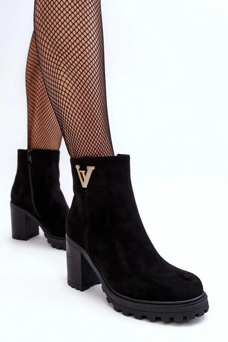 Online Damskie Zamszowe Botki Na Słupku Z Ozdobą Czarne Strong Damskie Botki Wiosenne|Botki Ocieplane