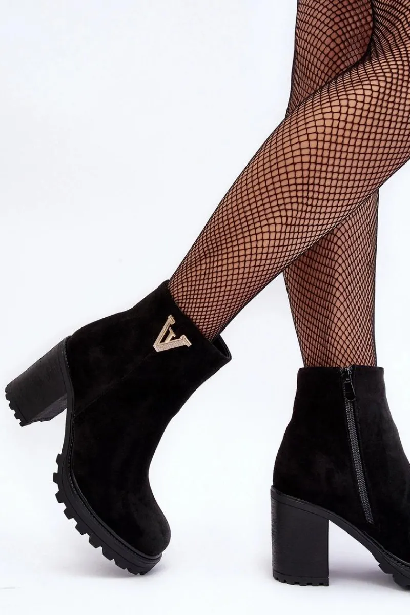 Online Damskie Zamszowe Botki Na Słupku Z Ozdobą Czarne Strong Damskie Botki Wiosenne|Botki Ocieplane