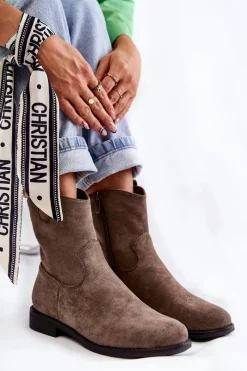 Sale Damskie Zamszowe Botki Na Płaskim Obcasie Ciemnoszary Fiorenz Damskie Botki Wiosenne|Czarne Botki