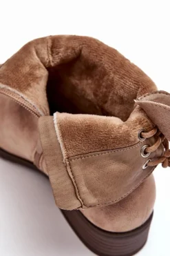 Online Damskie Zamszowe Botki Na Płaskim Obcasie Beżowe Keresa Damskie Botki Ocieplane|Botki Zimowe Damskie