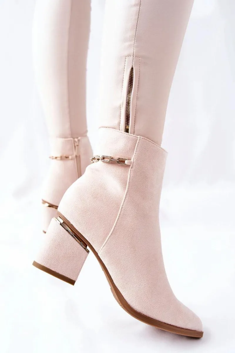 Botki Na Słupku|Czarne Botki>Boto Damskie Zamszowe Botki Na Słupku Beżowe One Step