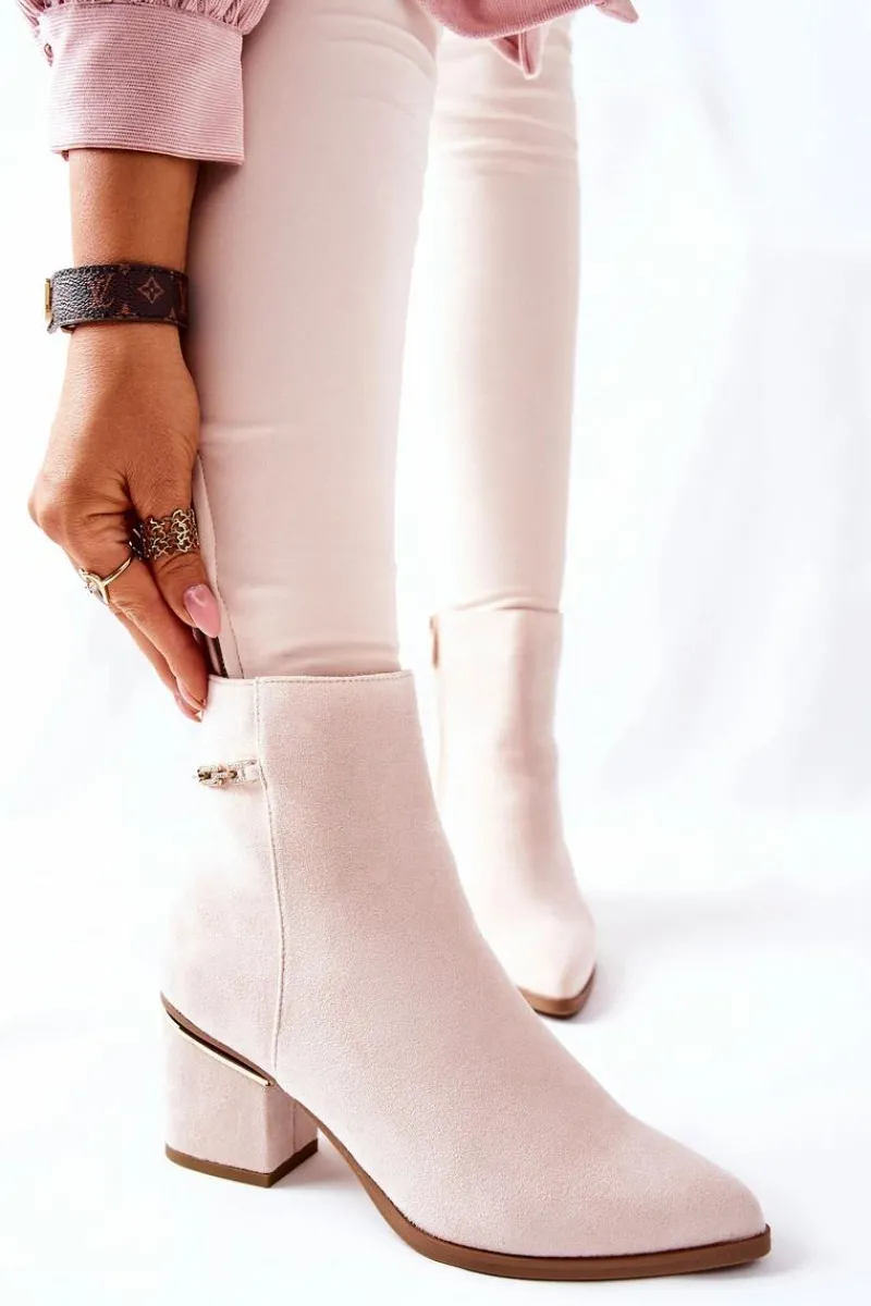 Botki Na Słupku|Czarne Botki>Boto Damskie Zamszowe Botki Na Słupku Beżowe One Step