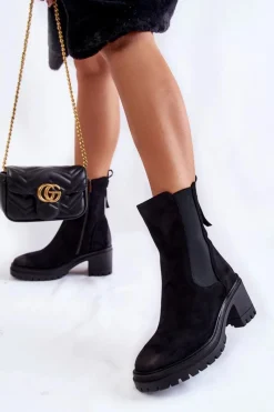 Best Buty damskie Vinceza Damskie Zamszowe Botki Na Suwak Czarne Liris