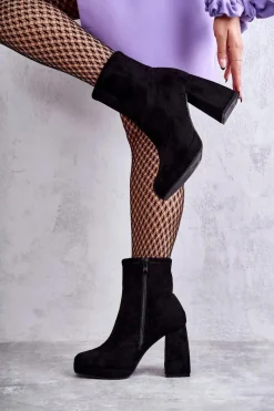 Botki Na Słupku|Czarne Botki>Boto Damskie Zamszowe Botki Na Obcasie Czarne Ramira Czarny