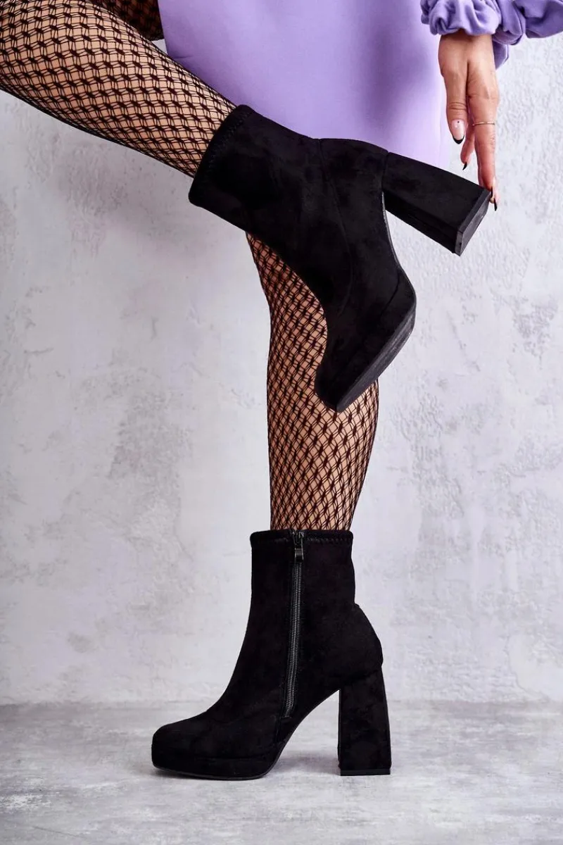 Botki Na Słupku|Czarne Botki>Boto Damskie Zamszowe Botki Na Obcasie Czarne Ramira Czarny