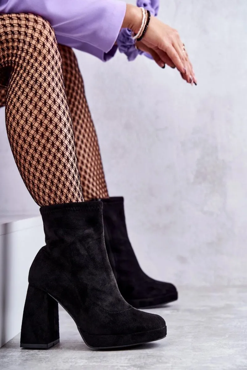 Botki Na Słupku|Czarne Botki>Boto Damskie Zamszowe Botki Na Obcasie Czarne Ramira Czarny