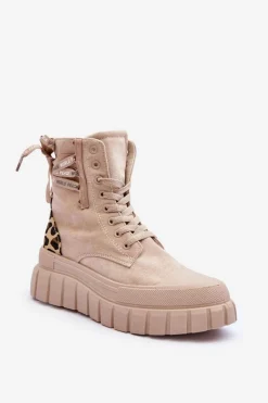 Clearance Boto Damskie Zamszowe Botki Na Platformie Jasnobeżowe Raftera