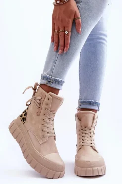 Clearance Boto Damskie Zamszowe Botki Na Platformie Jasnobeżowe Raftera