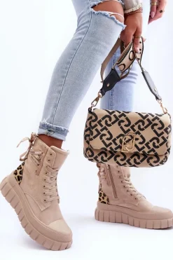 Clearance Boto Damskie Zamszowe Botki Na Platformie Jasnobeżowe Raftera