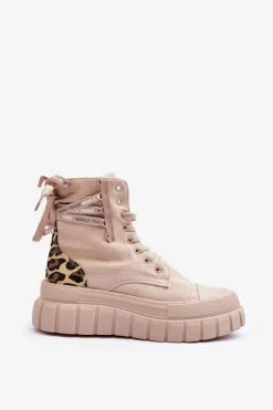 Clearance Boto Damskie Zamszowe Botki Na Platformie Jasnobeżowe Raftera