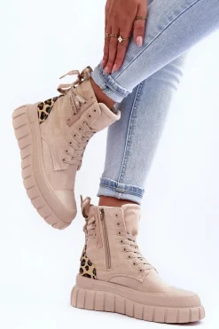 Clearance Boto Damskie Zamszowe Botki Na Platformie Jasnobeżowe Raftera