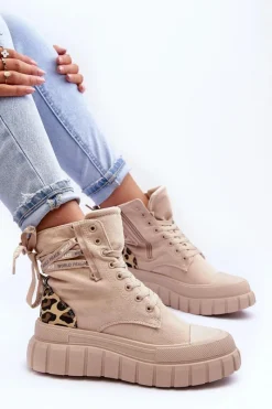 Clearance Boto Damskie Zamszowe Botki Na Platformie Jasnobeżowe Raftera